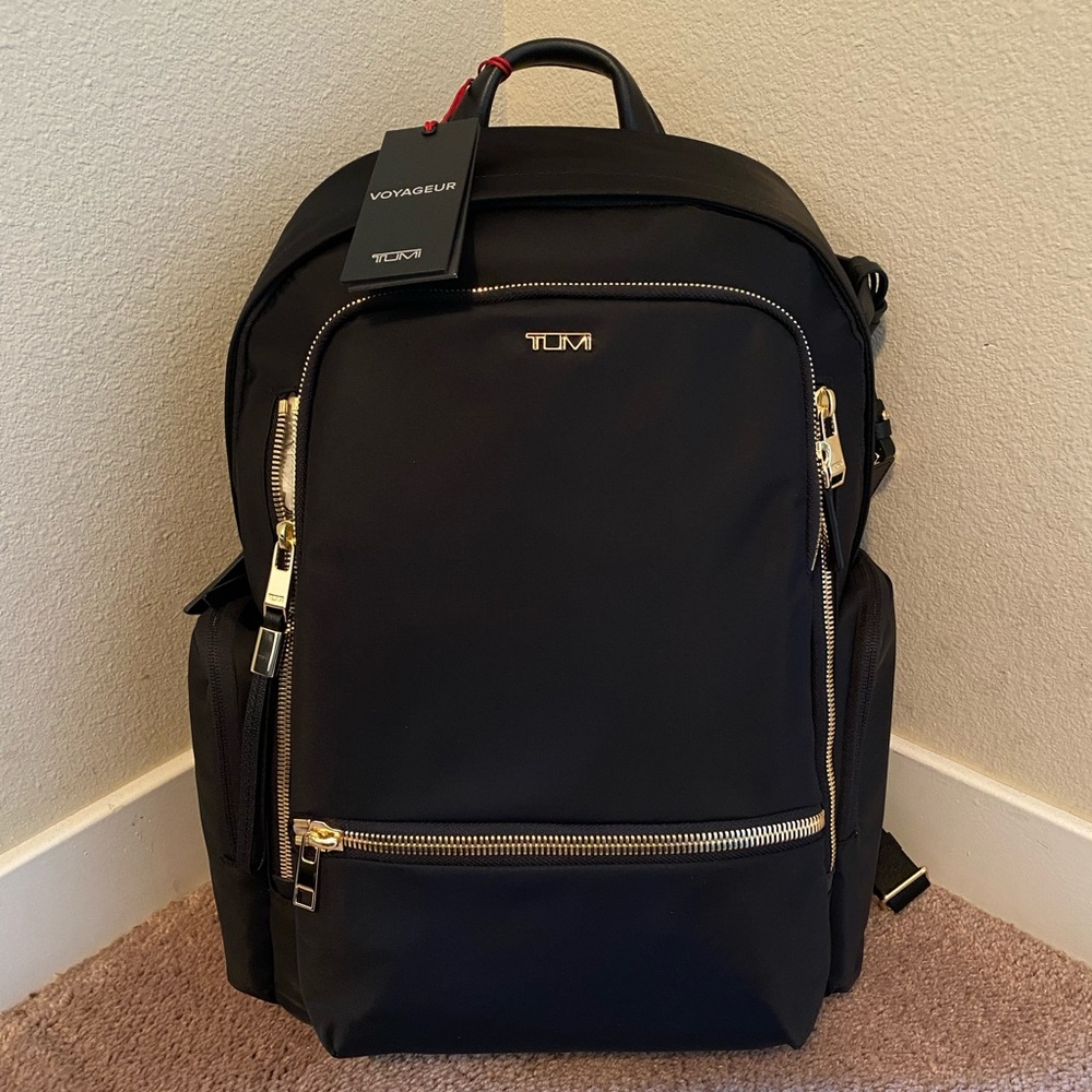 Tumi Voyageur Celina Backpack Bag Black Gold NWT